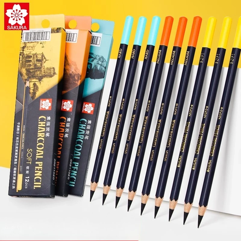 Sketching Charcoal Set - SAKURA Arang Pensil Sketsa Lembut Medium