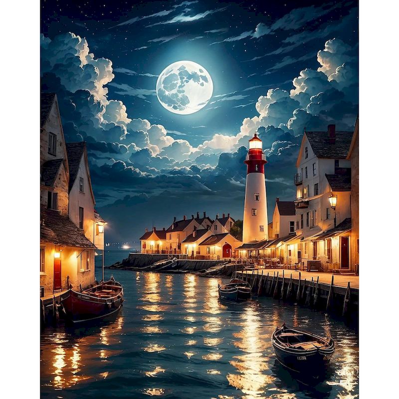 Art Craft Number - CHENISTORY Lukisan Malam Bercahaya Bulan Dengan