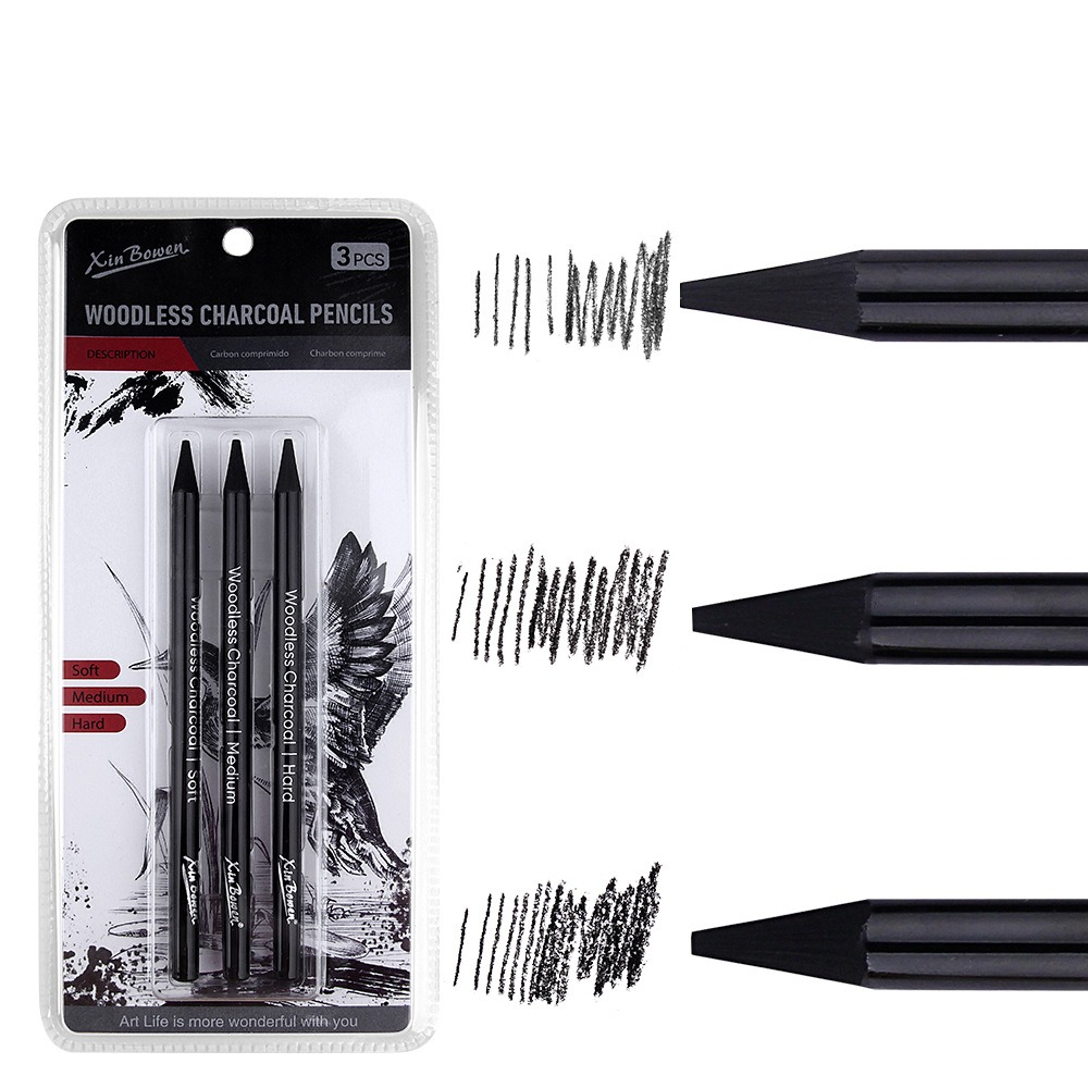 3 Buah Set Pensil Arang Lembut - Sketching Charcoal Set ulasan dan harga